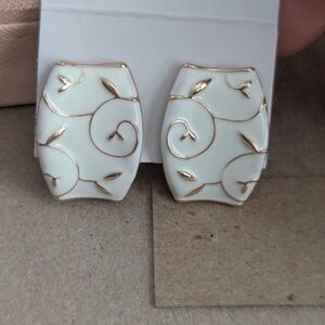 Gold-Tone White Enamel Floral Earrings